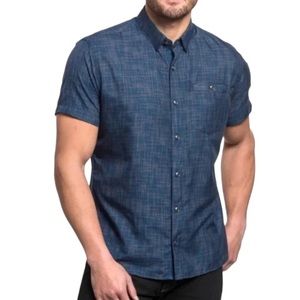 Kuhl Mens Krossfire Short Sleeve Button Iron Tapered Fit Blue Size S Hiking